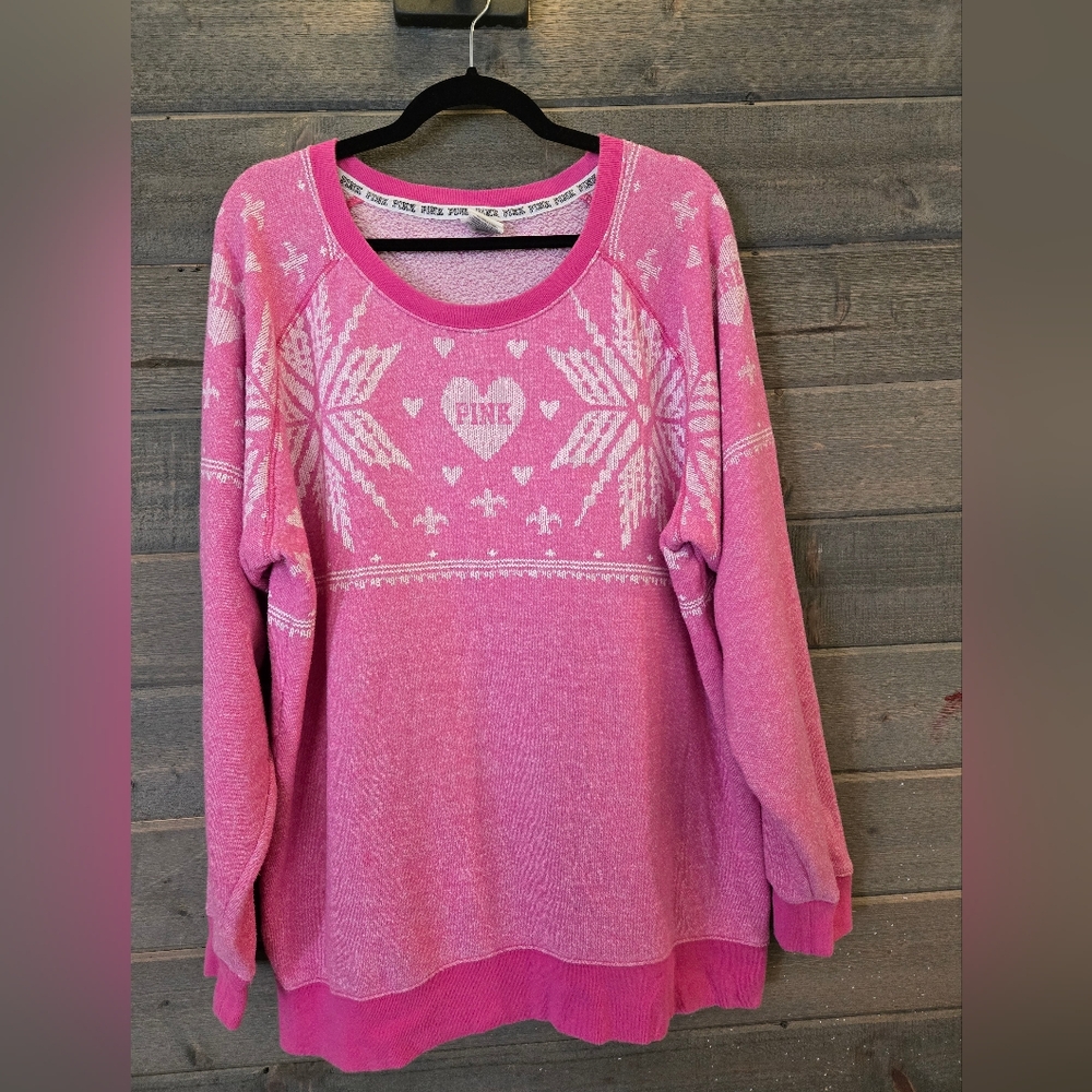 Victoria’s Secret Pink Women’s Sweater - Snowflake Fair Isle Crew Neck - Large